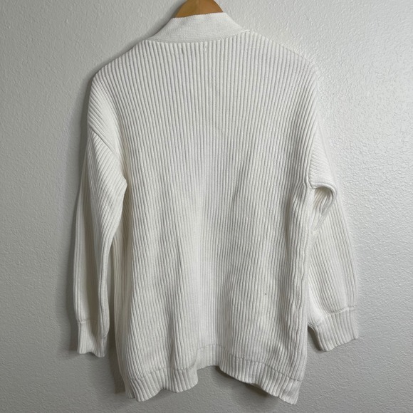 Quince Ribbed Knit Open Front Cardigan White Organic Cotton Size S - Picture 5 of 5